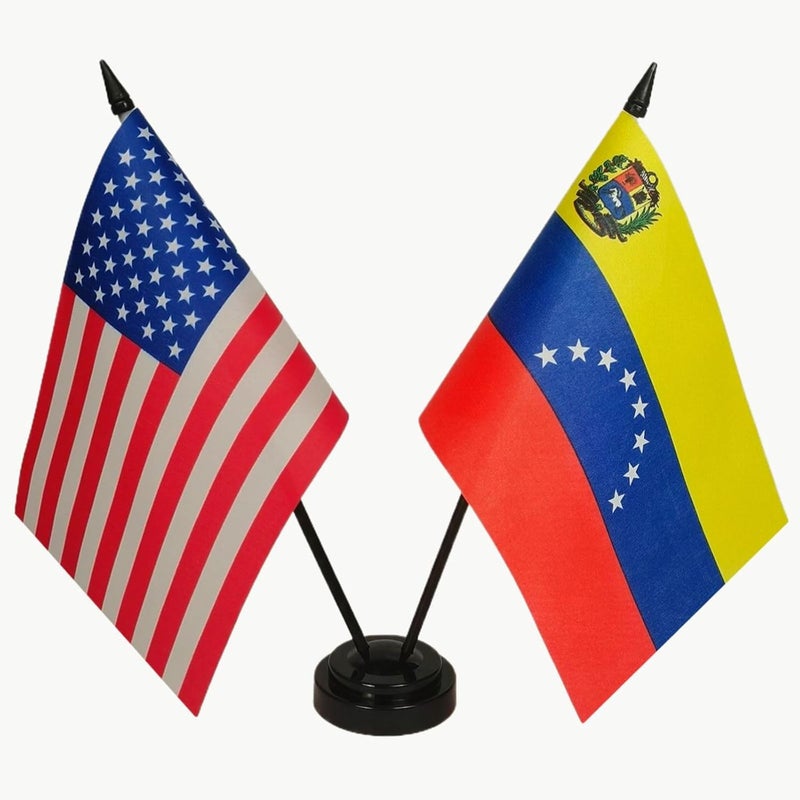 Zigvert US & Venezuela Friendship Flag Display - Twin Desk Set-Miniature Desktop Flag - Image 1